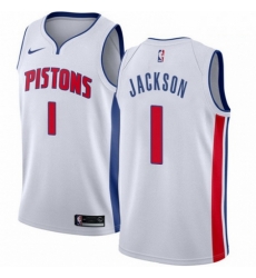 Mens Nike Detroit Pistons 1 Reggie Jackson Authentic White Home NBA Jersey Association Edition