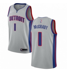 Mens Nike Detroit Pistons 1 Tracy McGrady Swingman Silver NBA Jersey Statement Edition