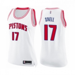 Womens Detroit Pistons 17 Tony Snell Swingman White Pink Fashion Basketball Jersey 