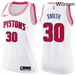 Womens Nike Detroit Pistons 30 Joe Smith Swingman WhitePink Fashion NBA Jersey