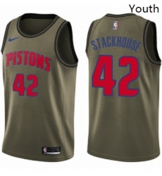 Youth Nike Detroit Pistons 42 Jerry Stackhouse Swingman Green Salute to Service NBA Jersey