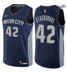 Youth Nike Detroit Pistons 42 Jerry Stackhouse Swingman Navy Blue NBA Jersey City Edition