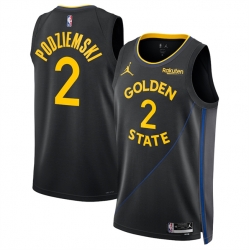 Men Golden State Warriors 2 Brandin Podziemski Black 2024 25 Statement Edition Stitched Basketball Jersey