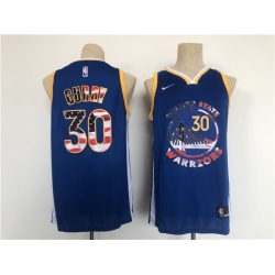 Men Golden State Warriors 30 Stephen Curry Blue USA Flag Stitched Jersey