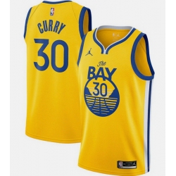Men Golden State Warriors  30 Stephen Curry Yellow Statement Edition Stitched Basketball Jersey