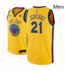 Men NBA 2018 19 Golden State Warriors 21 Jonas Jerebko City Edition Gold Jersey 