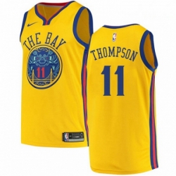 Mens Nike Golden State Warriors 11 Klay Thompson Authentic Gold NBA Jersey City Edition