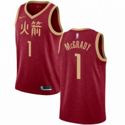 Mens Nike Houston Rockets 1 Tracy McGrady Swingman Red NBA Jersey 2018 19 City Edition