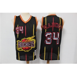 Rockets 34 Hakeem Olajuwon Black Hardwood Classics Jersey