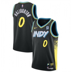 Men Indiana Pacers 0 Tyrese Haliburton Black 2023 24 City Edition Stitched Basketball Jersey