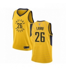 Mens Indiana Pacers 26 Jeremy Lamb Authentic Gold Basketball Jersey Statement Edition 