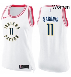 Womens Nike Indiana Pacers 11 Domantas Sabonis Swingman WhitePink Fashion NBA Jersey 