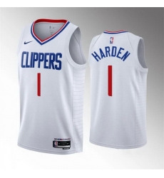 Men Los Angeles Clippers 1 James Harden White 2023 Association Edition Stitched Jersey