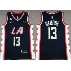 Men Los Angeles Clippers 13 Paul George Navy 2022 23 City Edition With NO 6 Patch Stitched Jersey