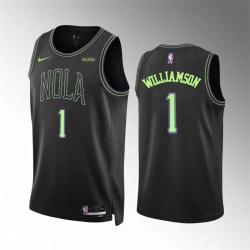 Men New Orleans Pelicans 1 Zion Williamson Black City Edition Stitched Basketball Jersey