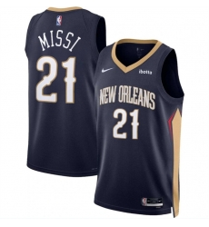 Men New Orleans Pelicans 21 Yves Missi Navy 2024 Draft Icon Edition Stitched Basketball Jersey