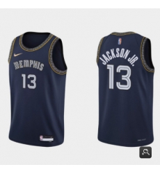 Men Memphis Grizzlies 13 Jaren Jackson 2021 22 City Edition Navy 75th Anniversary Stitched Jersey