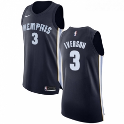 Youth Nike Memphis Grizzlies 3 Allen Iverson Authentic Navy Blue Road NBA Jersey Icon Edition 