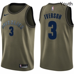 Youth Nike Memphis Grizzlies 3 Allen Iverson Swingman Green Salute to Service NBA Jersey 