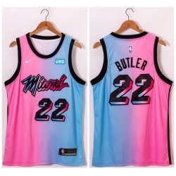 Men Miami Heat 22 Jimmy Butler Blue Pink Nike 2021 City Edition Swingman Jersey