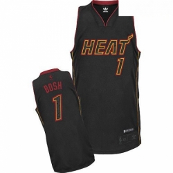 Mens Adidas Miami Heat 1 Chris Bosh Authentic Black Carbon Fiber Fashion NBA Jersey