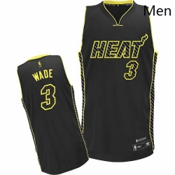 Mens Adidas Miami Heat 3 Dwyane Wade Authentic Black Electricity Fashion NBA Jersey