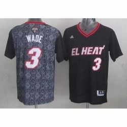 Mens Adidas Miami Heat 3 Dwyane Wade Authentic Black New Latin Nights NBA Jersey