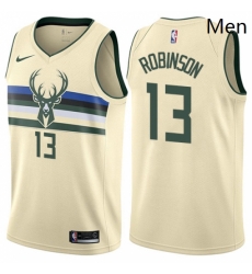 Mens Nike Milwaukee Bucks 13 Glenn Robinson Authentic Cream NBA Jersey City Edition 