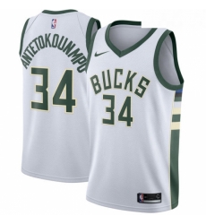 Mens Nike Milwaukee Bucks 34 Giannis Antetokounmpo Authentic White Home NBA Jersey Association Edition