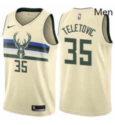 Mens Nike Milwaukee Bucks 35 Mirza Teletovic Authentic Cream NBA Jersey City Edition