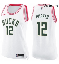 Womens Nike Milwaukee Bucks 12 Jabari Parker Swingman WhitePink Fashion NBA Jersey