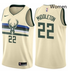 Womens Nike Milwaukee Bucks 22 Khris Middleton Swingman Cream NBA Jersey City Edition 