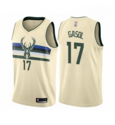 Youth Milwaukee Bucks 17 Pau Gasol Swingman Cream Basketball Jersey City Edition 