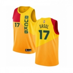 Youth Milwaukee Bucks 17 Pau Gasol Swingman Yellow Basketball Jersey City Edition 