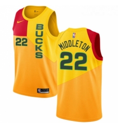 Youth Nike Milwaukee Bucks 22 Khris Middleton Swingman Yellow NBA Jersey City Edition 