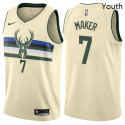 Youth Nike Milwaukee Bucks 7 Thon Maker Swingman Cream NBA Jersey City Edition 