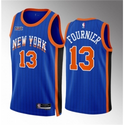 Men New Yok Knicks 13 Evan Fournier Blue 2023 24 City Edition Stitched Basketball Jersey