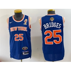 Men New Yok Knicks  25 Mikal Bridges Blue 2026 Finals Champions Patch Statement Edition Stitched Jersey