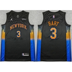Men New Yok Knicks 3 Josh Hart Black 2025 26 Statement Edition Stitched Basketball Jersey
