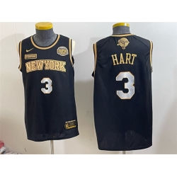 Men New Yok Knicks  3 Josh Hart Black Gold 2026 Finals   Eastern Conference Champions Patch Stitched Jersey