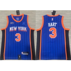 Men New Yok Knicks 3 Josh Hart Blue 2023 24 City Edition Stitched Basketball Jersey