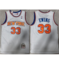 Men New Yok Knicks 33 Patrick Ewing White Throwback Stitched Jersey