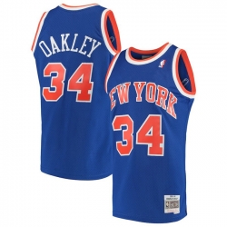 Men New Yok Knicks  34 Charles Oakley Blue Swingman Stitched Jersey