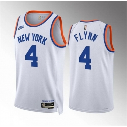 Men New Yok Knicks 4 Malachi Flynn White 2021 22 City Edition Stitched Basketball Jersey