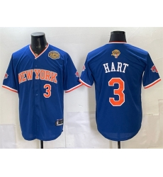 Men New York Knicks  3 Josh Hart Royal 2026 Finals   Eastern Conference Champions Patch Stitched Baseball Jersey
