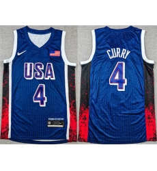 Men USA Basketball 4 Stephen Curry Navy 2024 Olympics Stitched Jersey