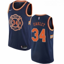 Mens Nike New York Knicks 34 Charles Oakley Authentic Navy Blue NBA Jersey City Edition