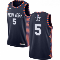 Mens Nike New York Knicks 5 Courtney Lee Swingman Navy Blue NBA Jersey 2018 19 City Edition