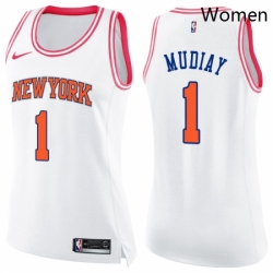 Womens Nike New York Knicks 1 Emmanuel Mudiay Swingman WhitePink Fashion NBA Jersey 