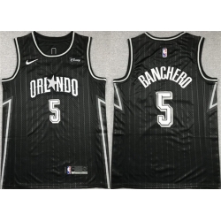 Men Orlando Magic 5 Paolo Banchero Black Icon Edition Stitched Swingman Jersey